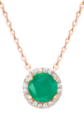 Peora Round Emerald Necklace Set - Rose Gold