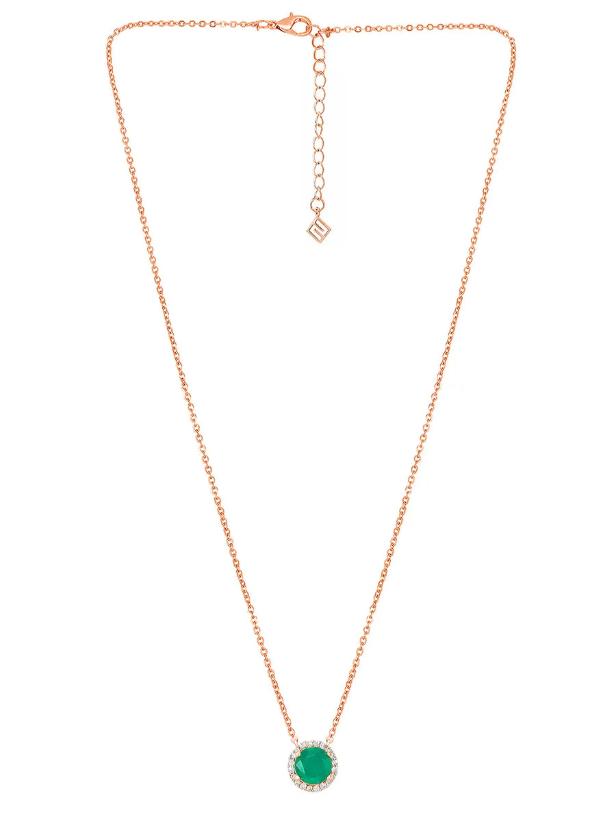 Peora Round Emerald Necklace Set - Rose Gold