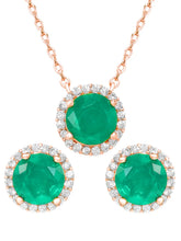 Peora Round Emerald Necklace Set - Rose Gold