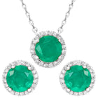 Peora Round Emerald Necklace Set - Silver