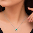 Peora Round Emerald Necklace Set - Silver