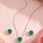 Peora Round Emerald Necklace Set - Silver