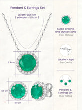 Peora Round Emerald Necklace Set - Silver