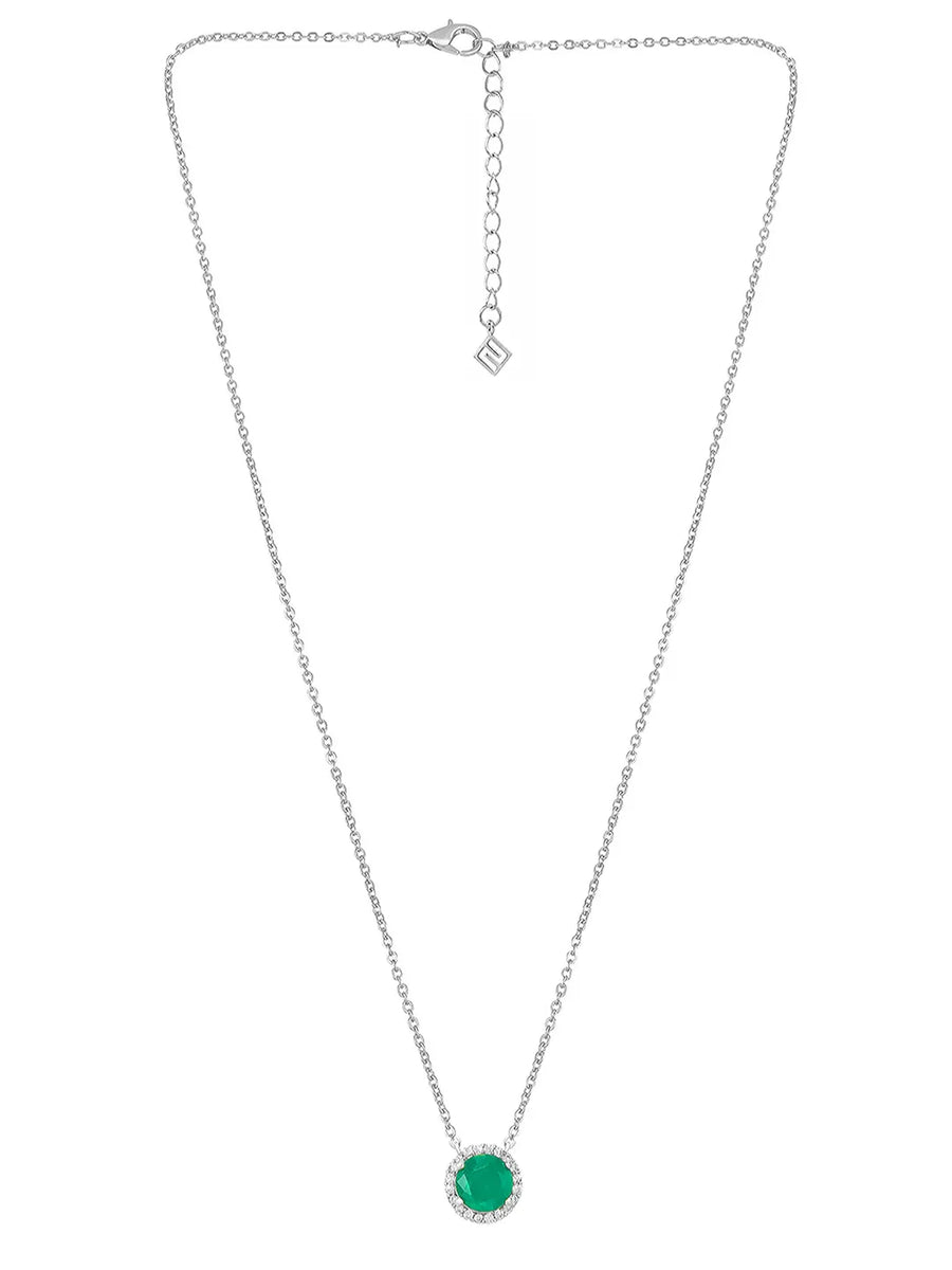 Peora Round Emerald Necklace Set - Silver