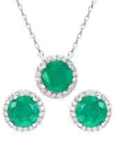 Peora Round Emerald Necklace Set - Silver