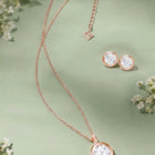 Peora Solitaire Crystal Necklace Set - Rose Gold