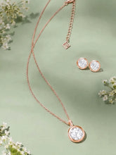 Peora Solitaire Crystal Necklace Set - Rose Gold