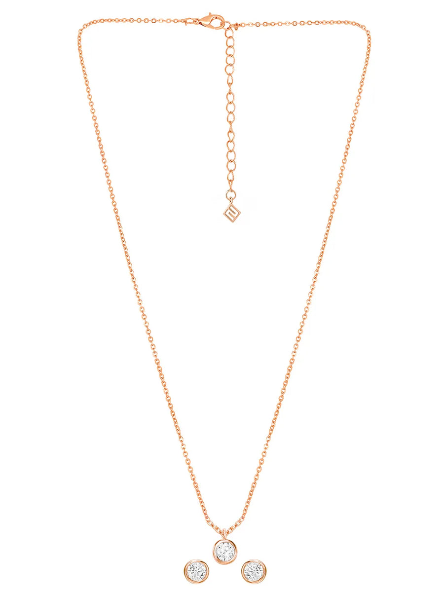 Peora Solitaire Crystal Necklace Set - Rose Gold