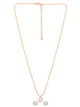 Peora Solitaire Crystal Necklace Set - Rose Gold