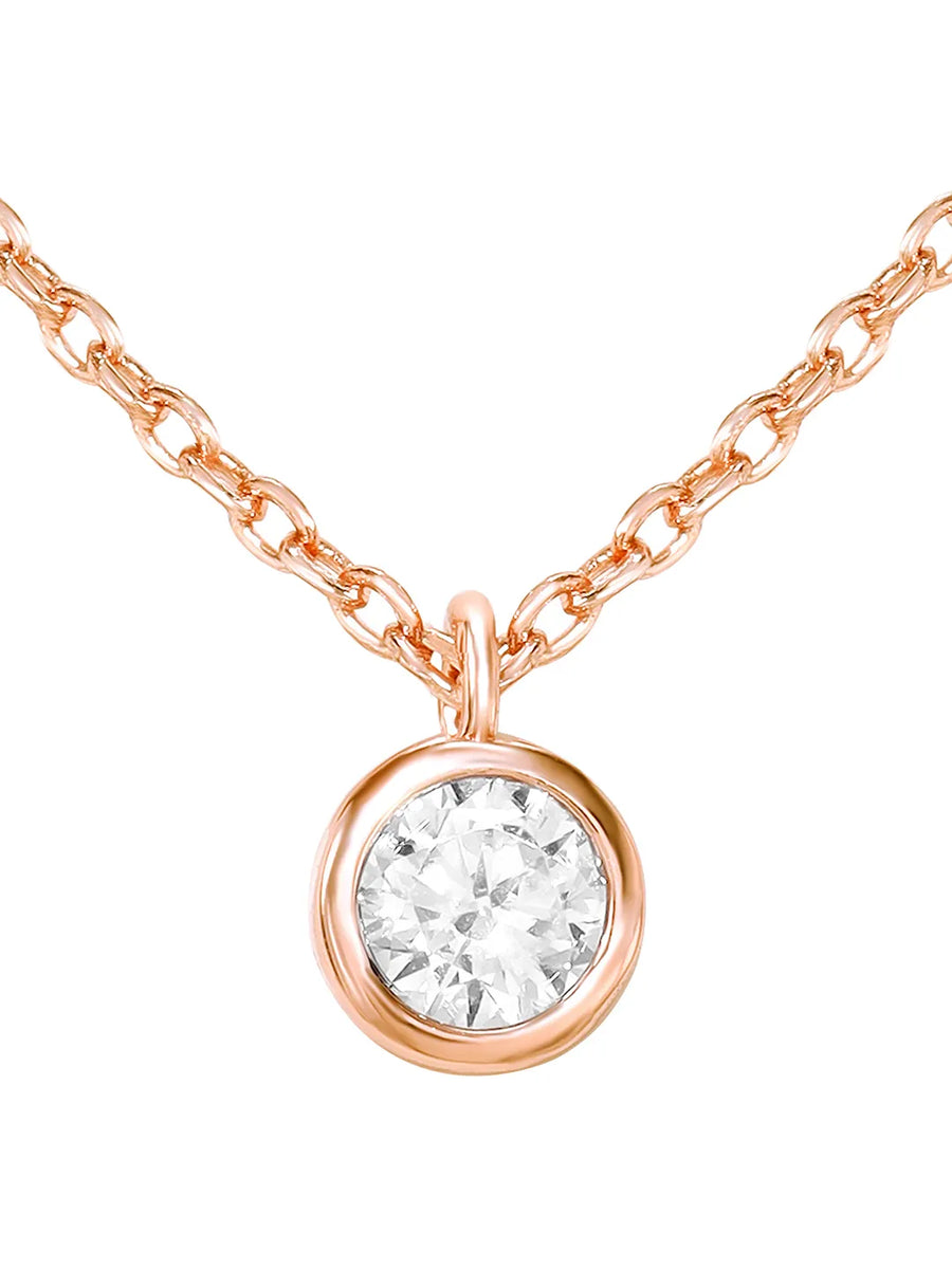 Peora Solitaire Crystal Necklace Set - Rose Gold