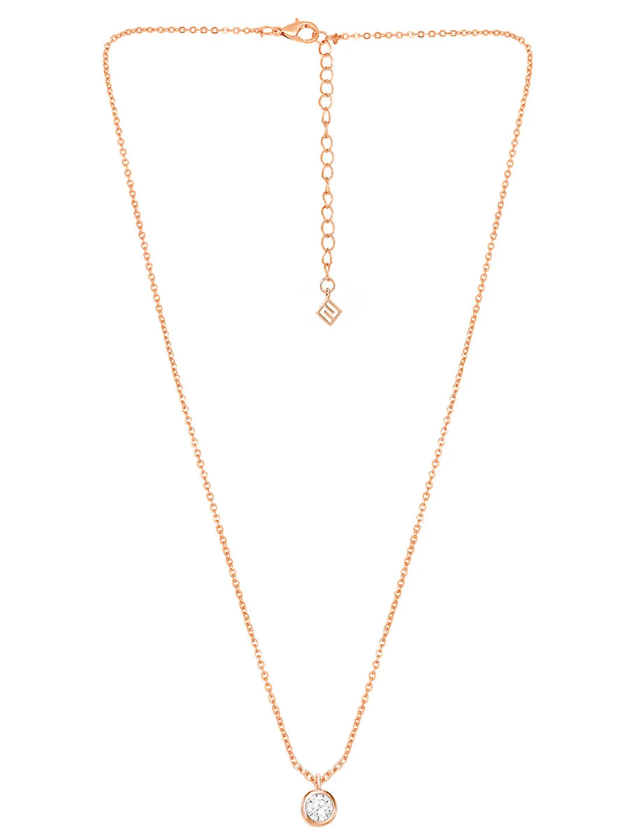 Peora Solitaire Crystal Necklace Set - Rose Gold