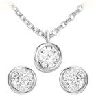 Peora Solitaire Crystal Necklace Set - Silver