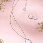 Peora Solitaire Crystal Necklace Set - Silver