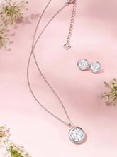 Peora Solitaire Crystal Necklace Set - Silver