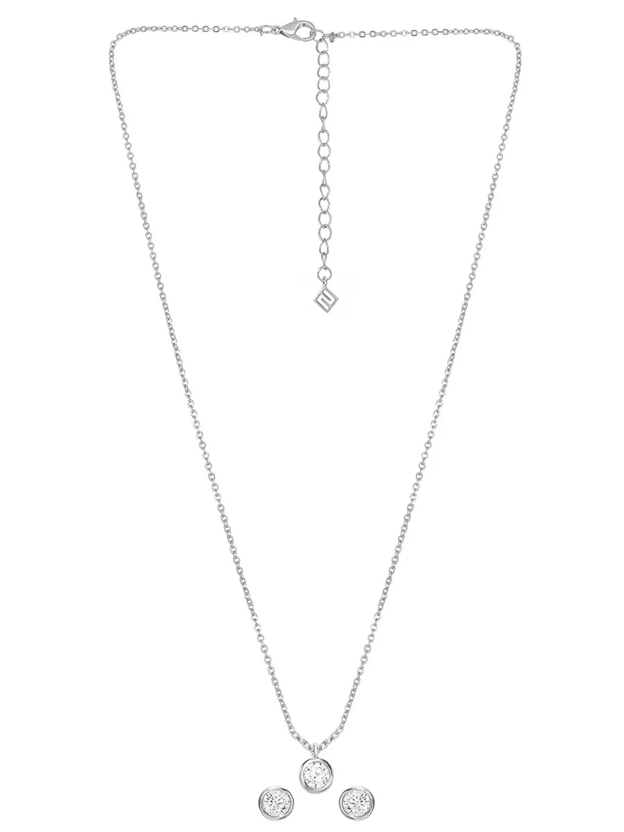 Peora Solitaire Crystal Necklace Set - Silver
