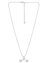 Peora Solitaire Crystal Necklace Set - Silver