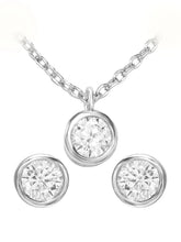 Peora Solitaire Crystal Necklace Set - Silver