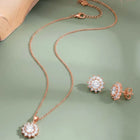 Peora Floral CZ Necklace Set - Rose Gold