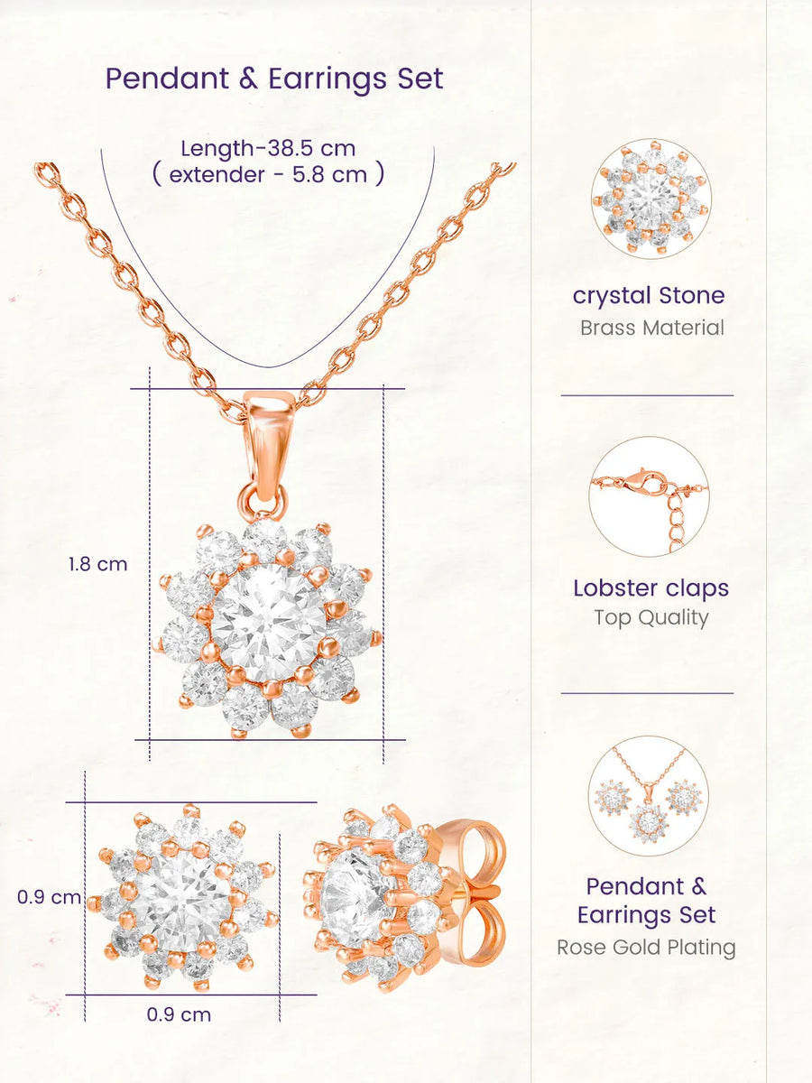 Peora Floral CZ Necklace Set - Rose Gold