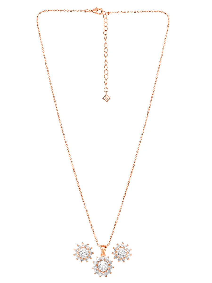 Peora Floral CZ Necklace Set - Rose Gold