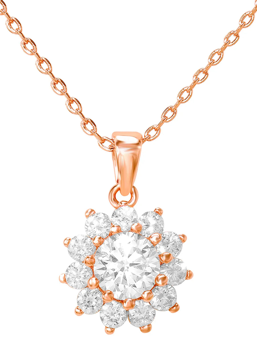 Peora Floral CZ Necklace Set - Rose Gold