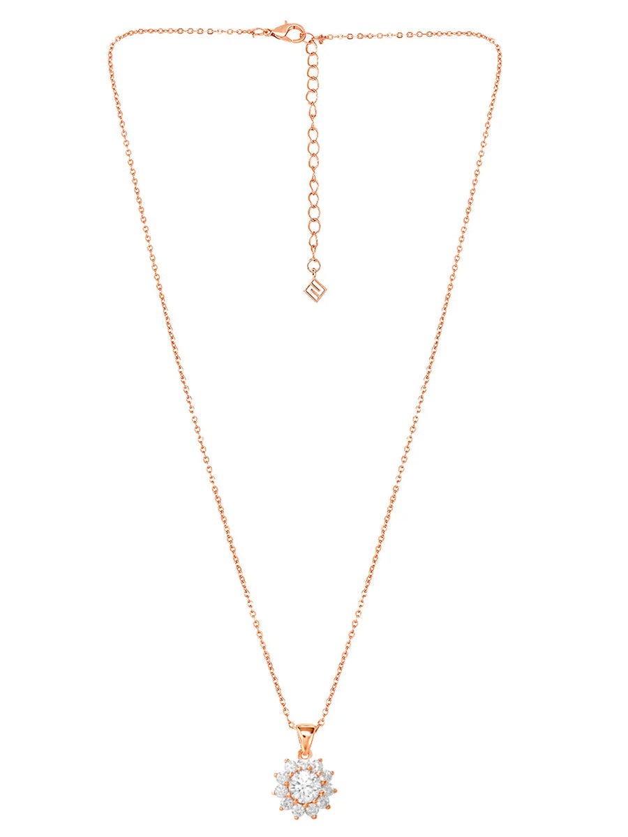 Peora Floral CZ Necklace Set - Rose Gold