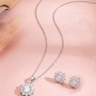 Peora Floral CZ Necklace Set - Silver