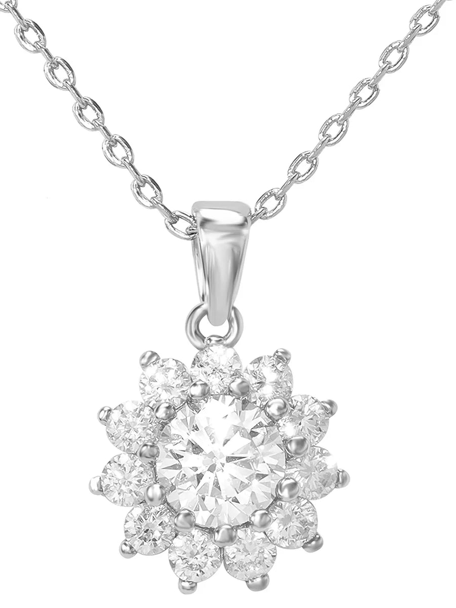 Peora Floral CZ Necklace Set - Silver