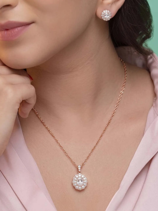 Peora Halo CZ Necklace Set - Rose Gold