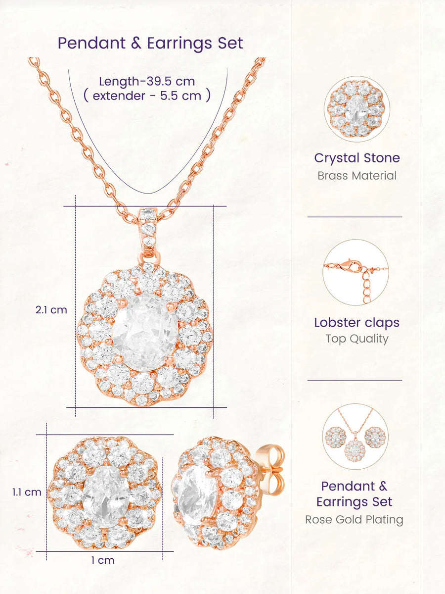 Peora Halo CZ Necklace Set - Rose Gold