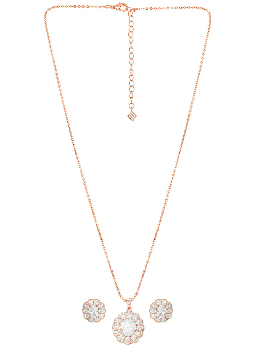 Peora Halo CZ Necklace Set - Rose Gold