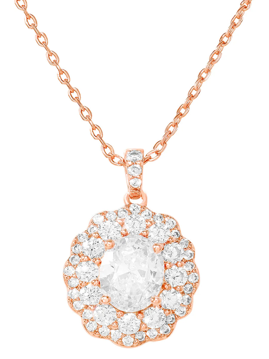 Peora Halo CZ Necklace Set - Rose Gold