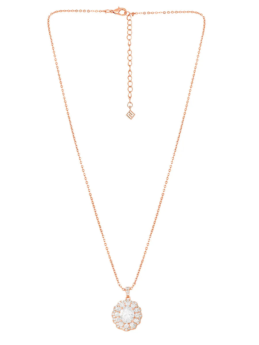 Peora Halo CZ Necklace Set - Rose Gold