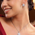Peora Halo CZ Necklace Set - Silver