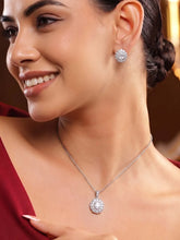 Peora Halo CZ Necklace Set - Silver
