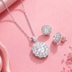 Peora Halo CZ Necklace Set - Silver
