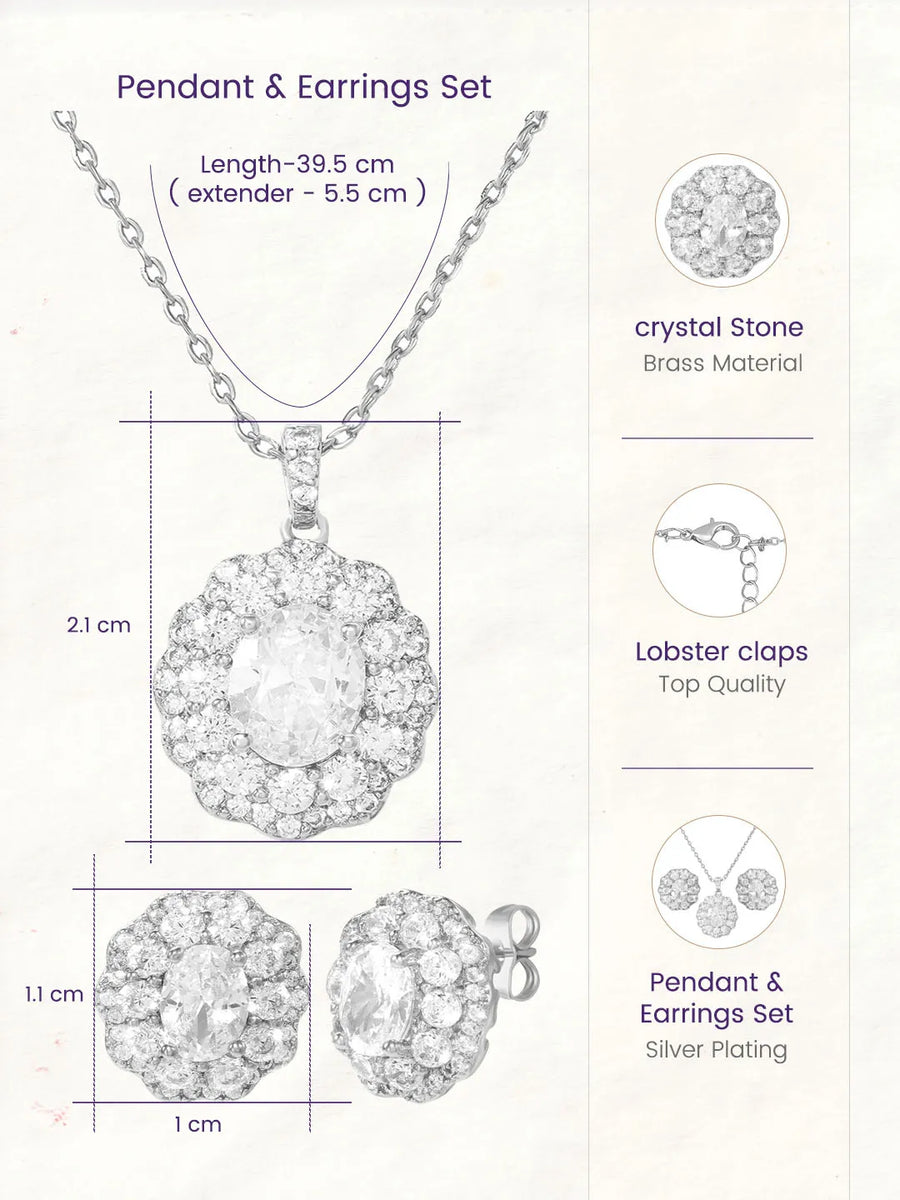 Peora Halo CZ Necklace Set - Silver