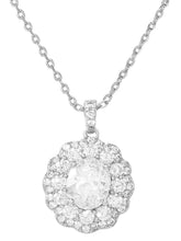 Peora Halo CZ Necklace Set - Silver