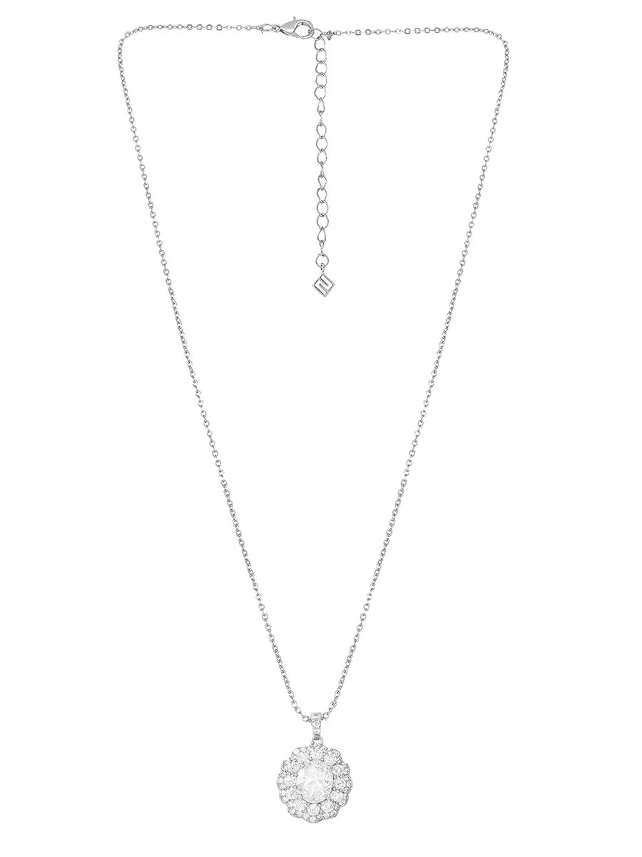 Peora Halo CZ Necklace Set - Silver