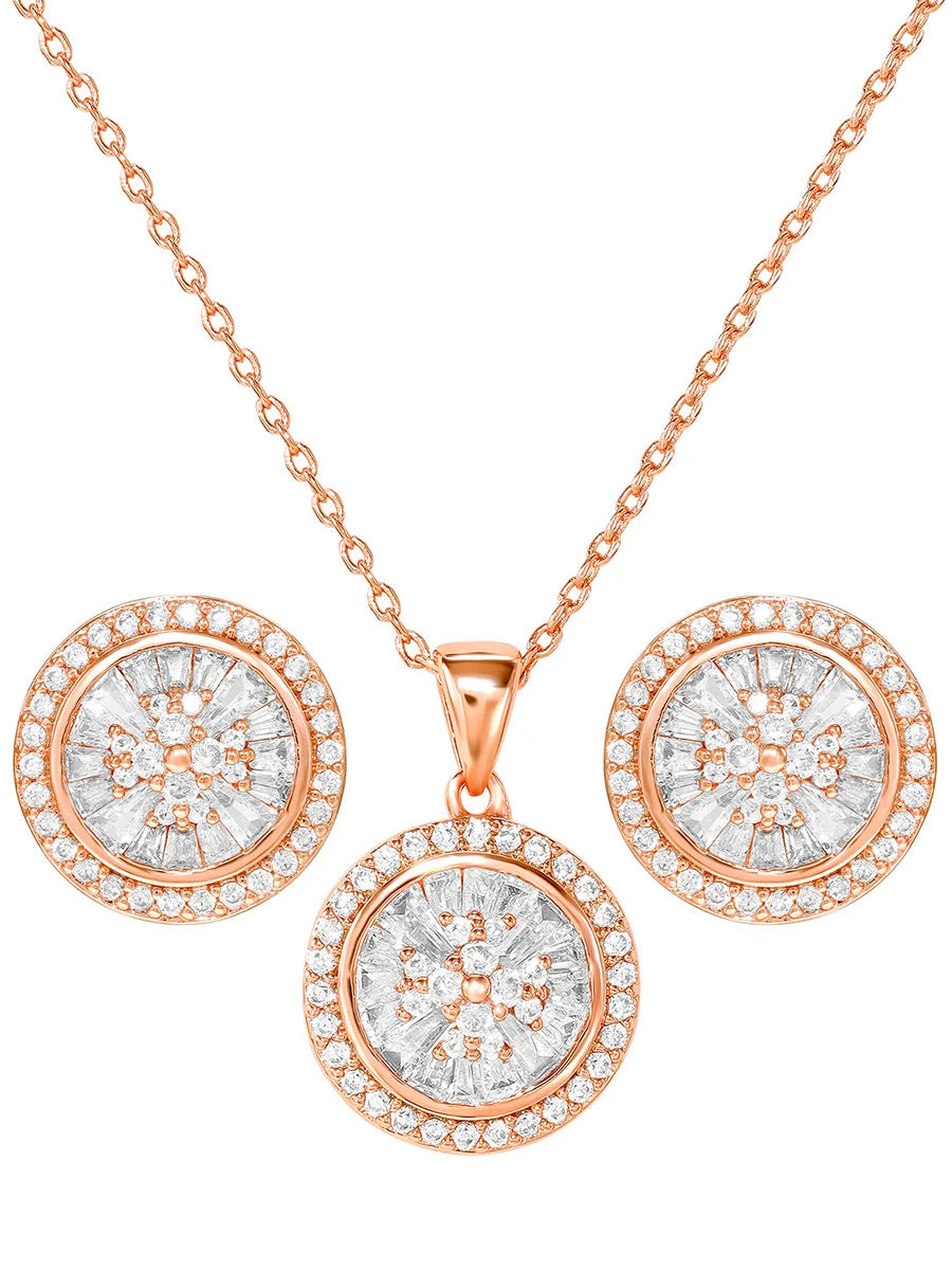 Peora Floral Pendant Necklace Set - Rose Gold