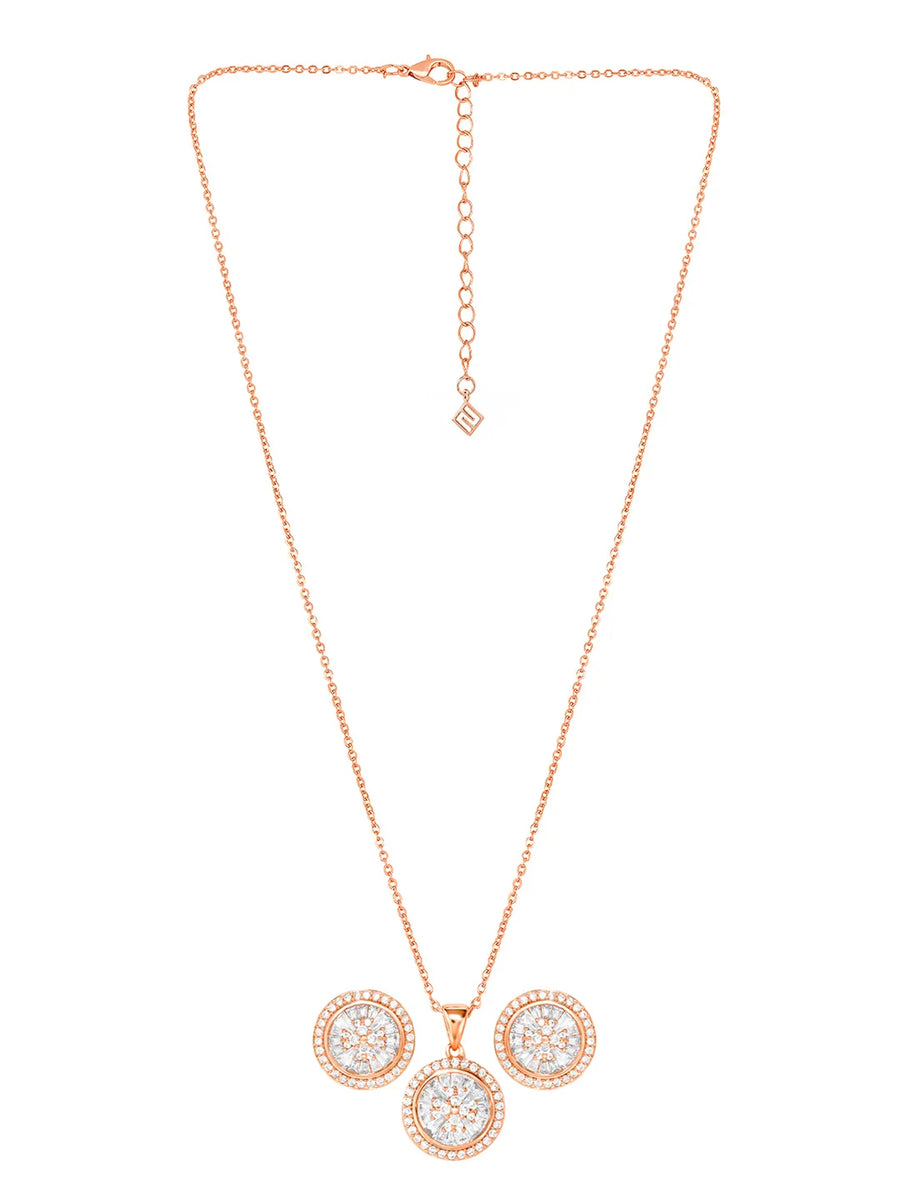 Peora Floral Pendant Necklace Set - Rose Gold