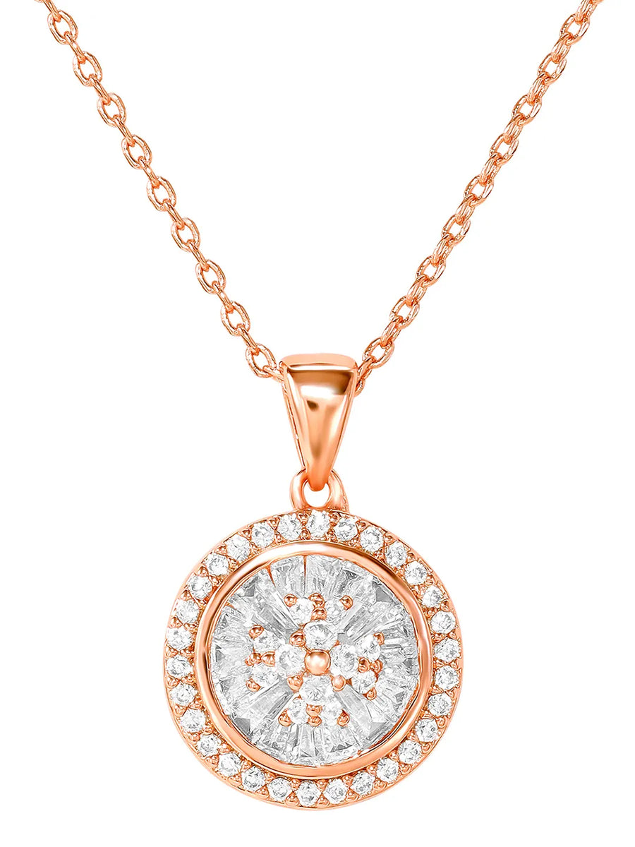 Peora Floral Pendant Necklace Set - Rose Gold