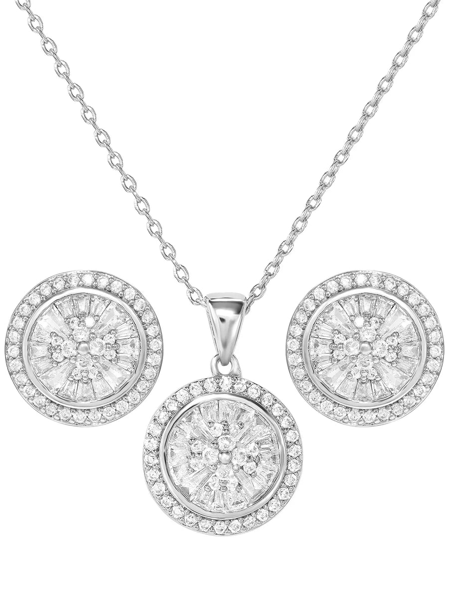 Peora Floral Pendant Necklace Set - Silver
