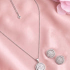 Peora Floral Pendant Necklace Set - Silver