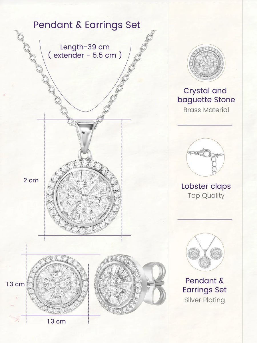 Peora Floral Pendant Necklace Set - Silver