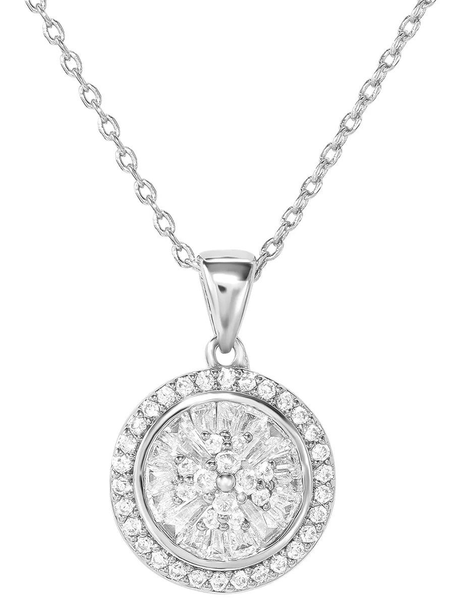 Peora Floral Pendant Necklace Set - Silver