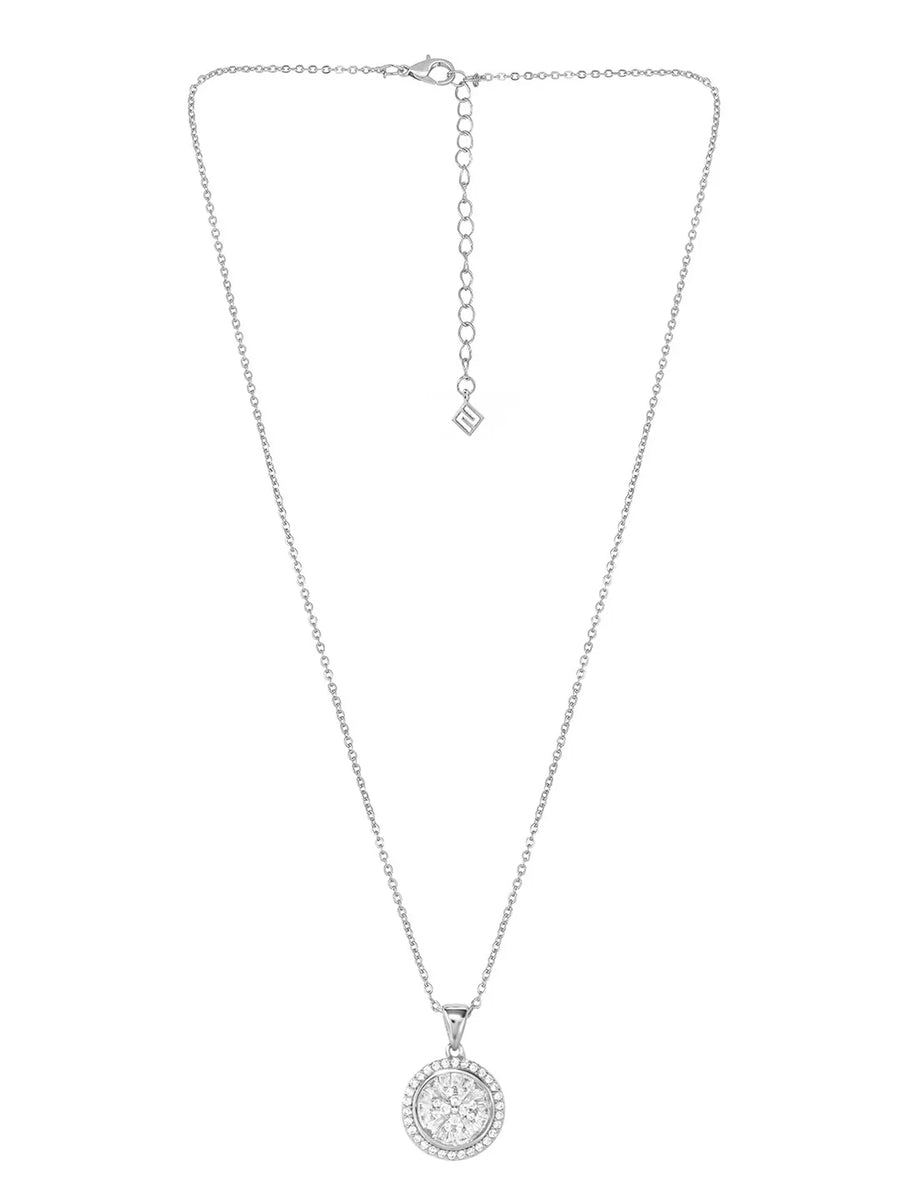 Peora Floral Pendant Necklace Set - Silver