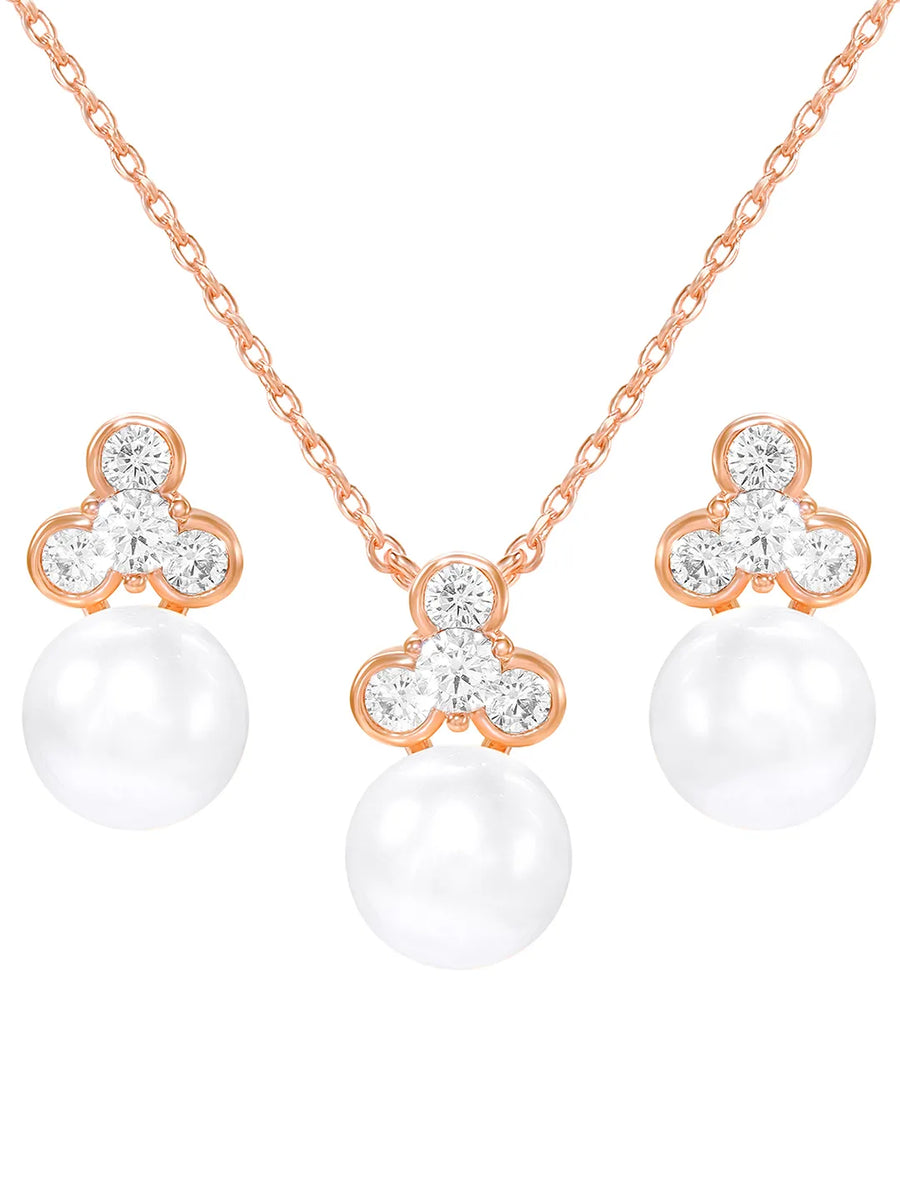 Peora Pearl Pendant Necklace Set - Rose Gold