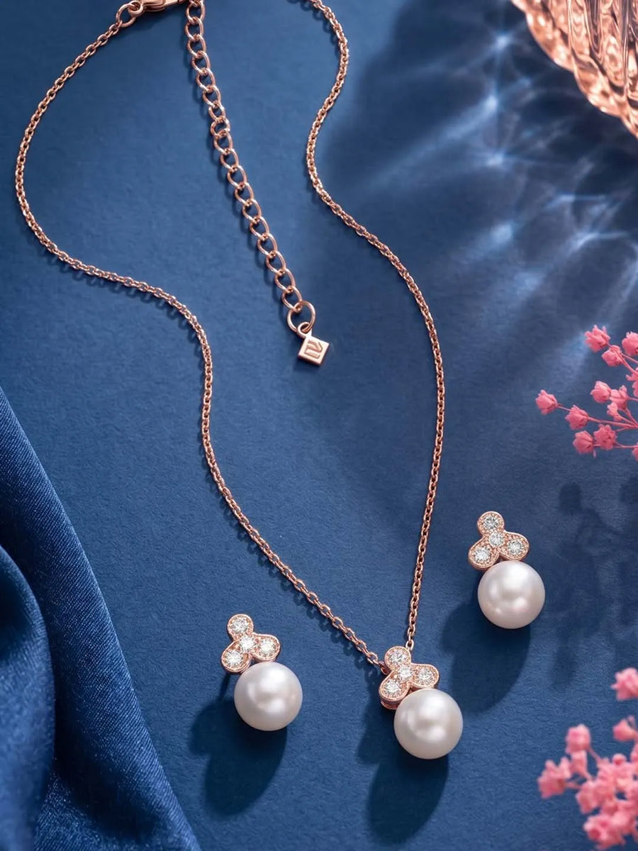 Peora Pearl Pendant Necklace Set - Rose Gold