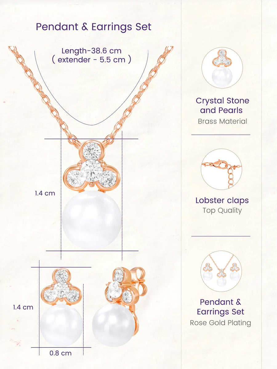 Peora Pearl Pendant Necklace Set - Rose Gold